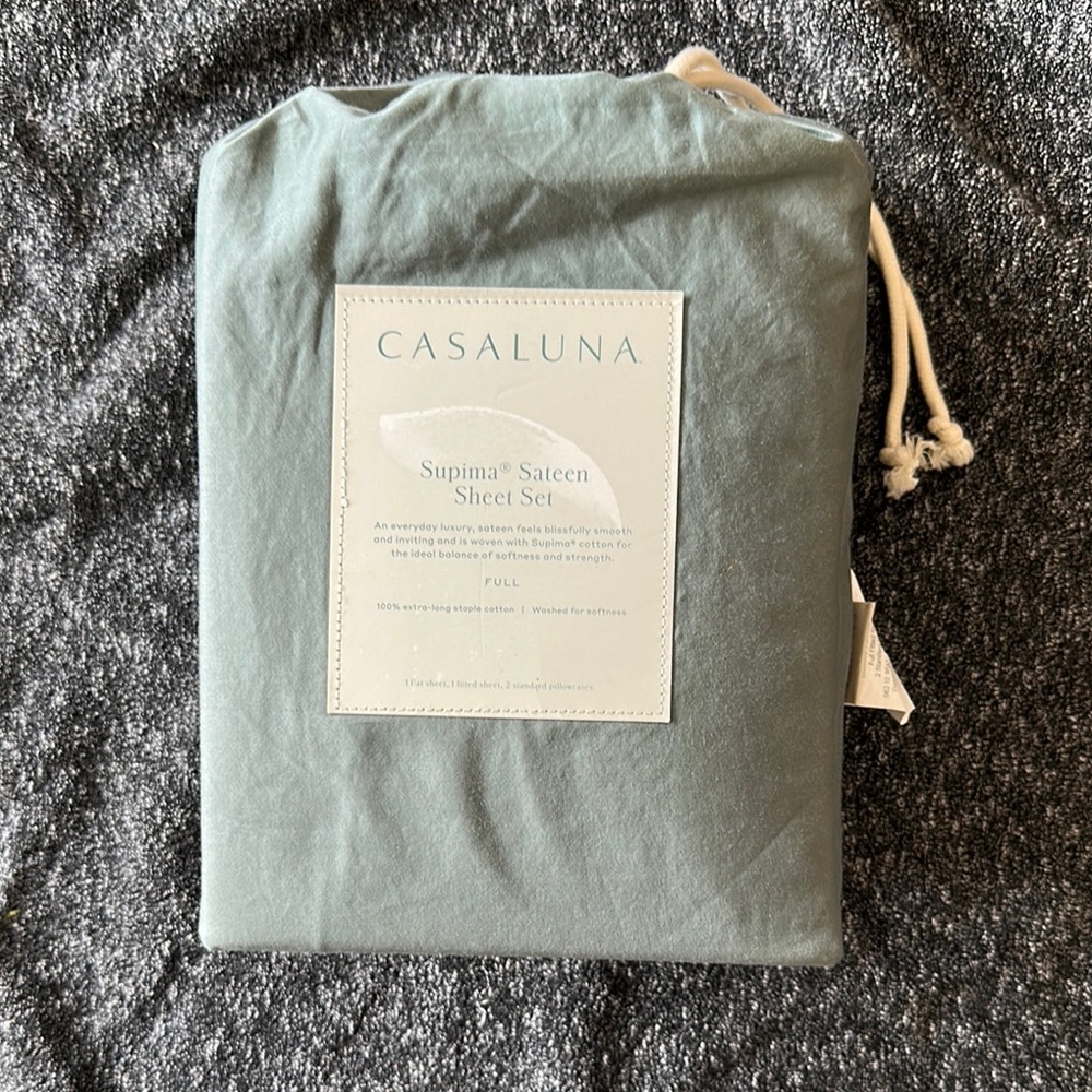 Casaluna Supima Sateen Sheet Set in teal green